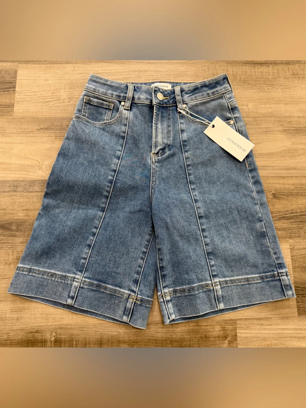 AnnieWear Denim Bermuda Jorts Long Jean Shorts High Rise Y2K NWT Small